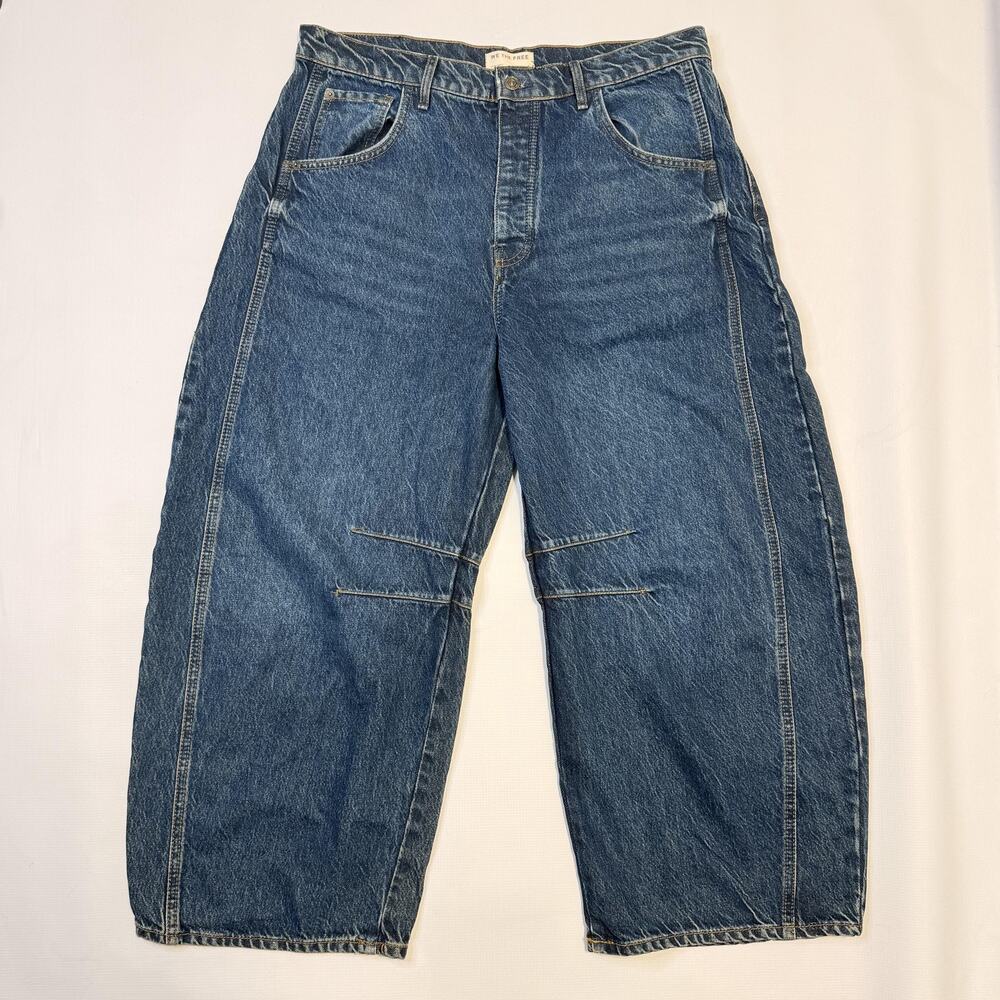 We The Free Jeans Womens 32 Blue High Rise Barrel Leg Cropped Button Fly Denim
